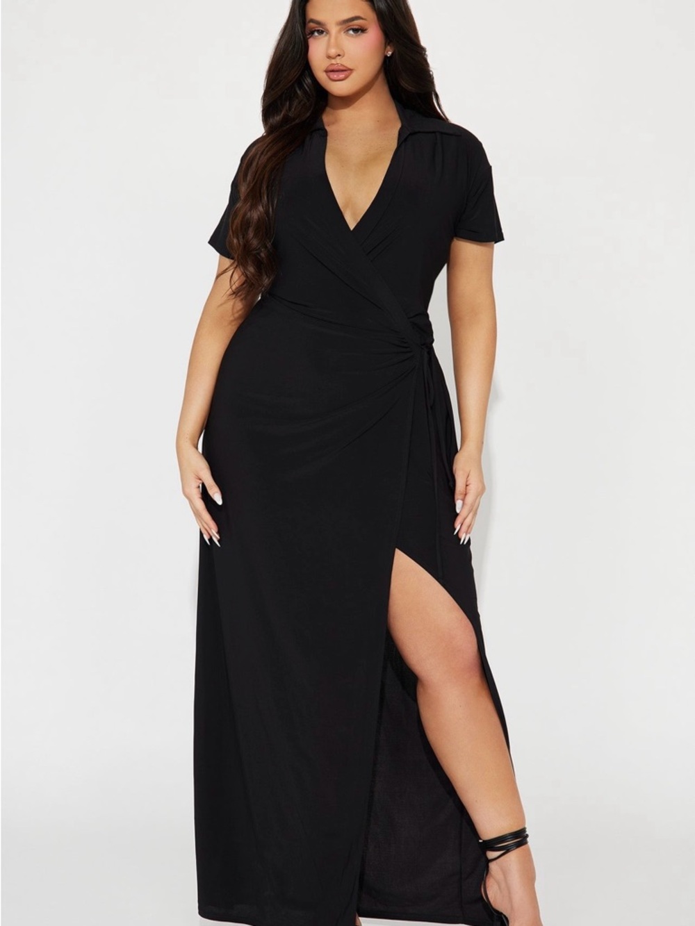 Classic Black Wrap Maxi Dress with Side Slit